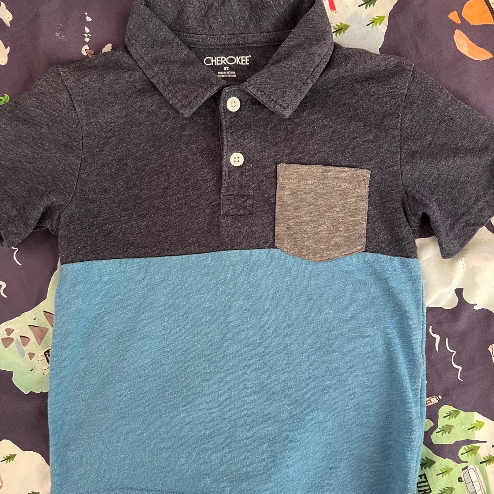 Boys blue and gray polo, size 5T